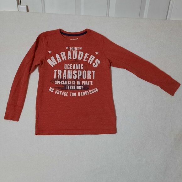 BOYS NAUTICAL PIRATE MARITIME Long Sleeve Tee, Arizona Oceanic Red Tshirt, 8 Med - Picture 2 of 8